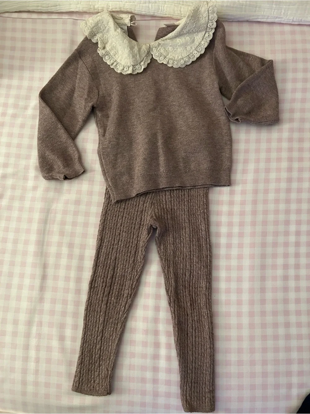 Zara Mauve Knit Matching Set with Cream Lace Collar